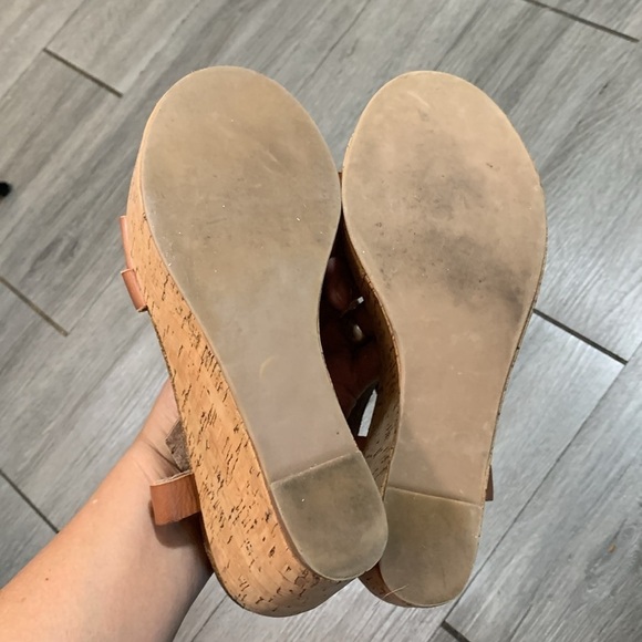 Pilcro & the Letterpress Anthropologie Brown Leather Strappie Wedge Sandals - Picture 9 of 10